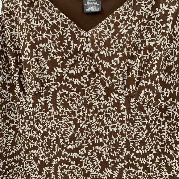 VTG Womens XL(16/18) Babydoll Top Brown V-Neck Layer Y2K Preppy Romantic Career - Picture 11 of 13